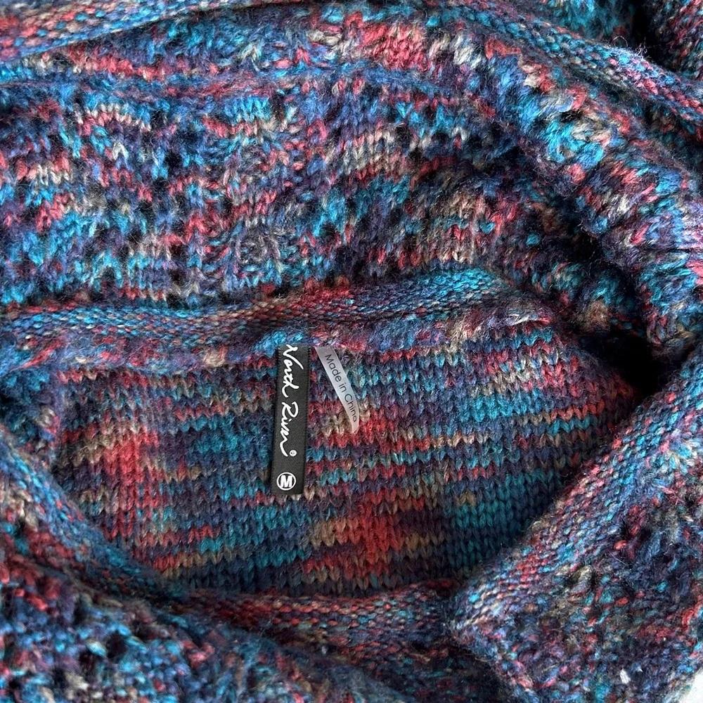 NWT North River Outfitters Cottagecore Cowl Neck Boho Crochet Sweater - M - Blue